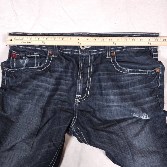 Big Star Blue Jeans Mens 38L Pioneer Boot Distressed Arcuates Stitching USA - Picture 4 of 16